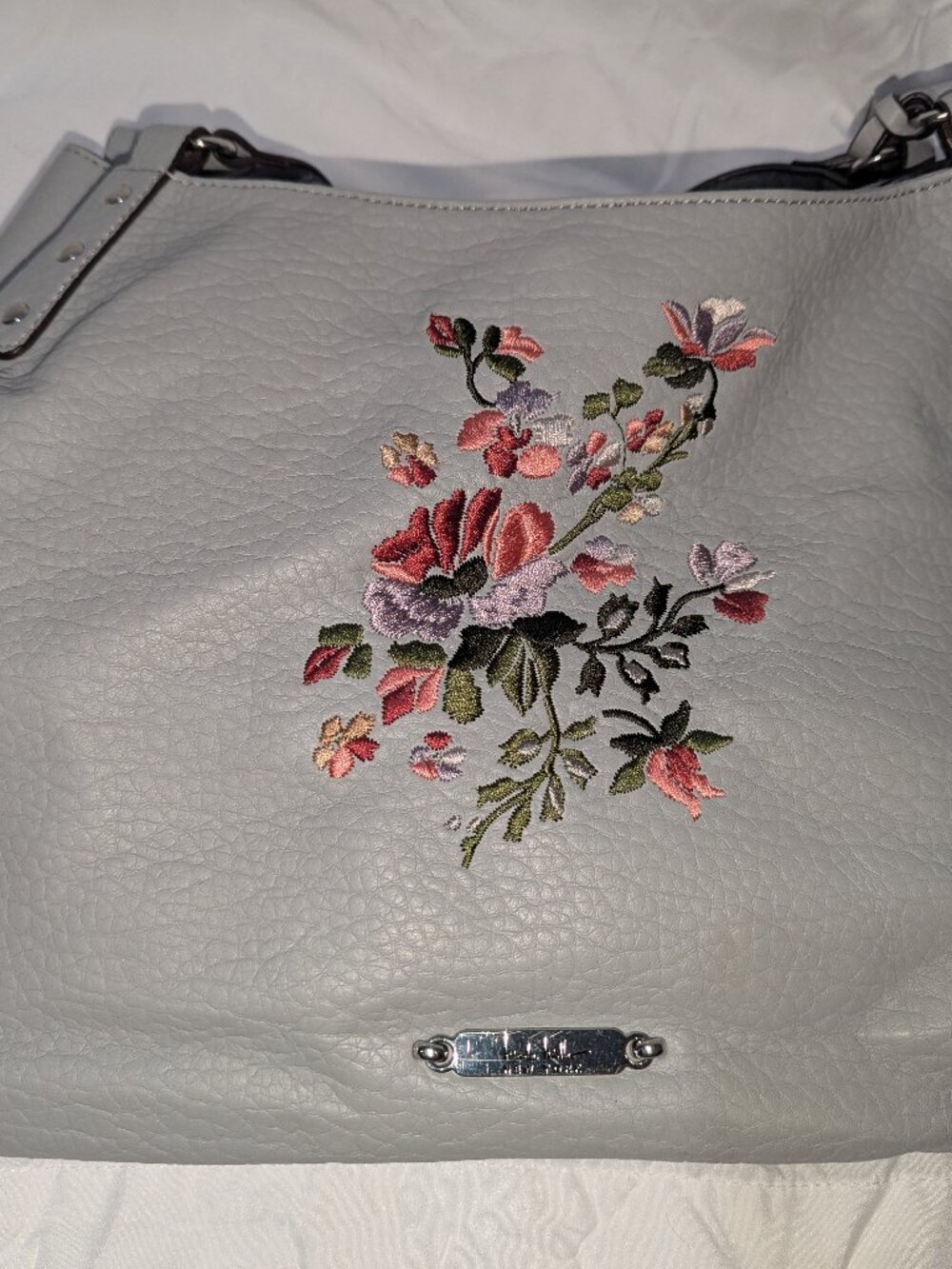 Nicole Miller Flower embroidered gray purse